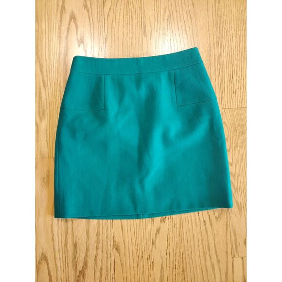 J.Crew Womens 00 Dark Teal Green Wool Blend Skirt EUC Career Preppy Academia - Picture 1 of 7